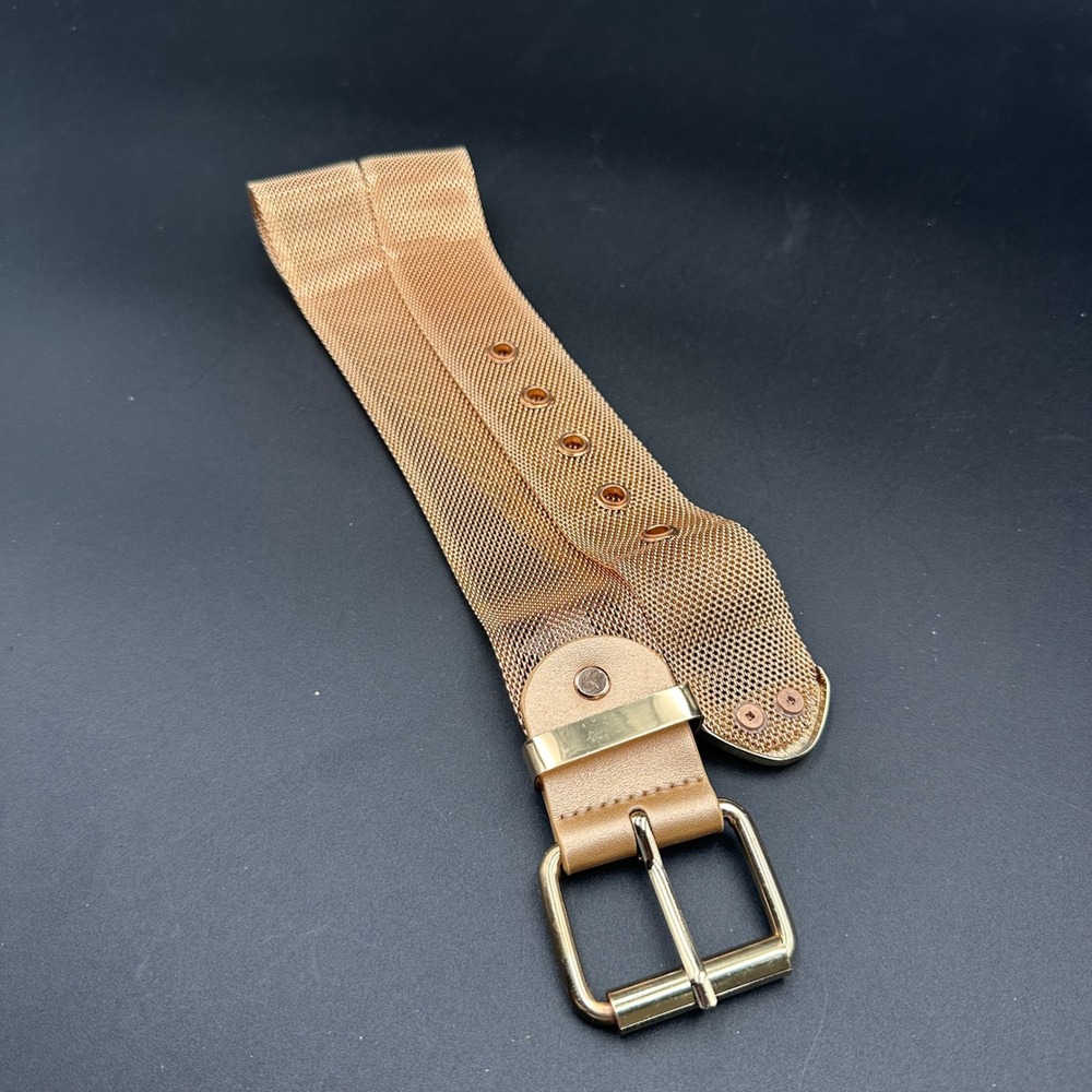 Gold Metal Mesh Belt Adjustable Buckle Unique Women's Fashion Accessory